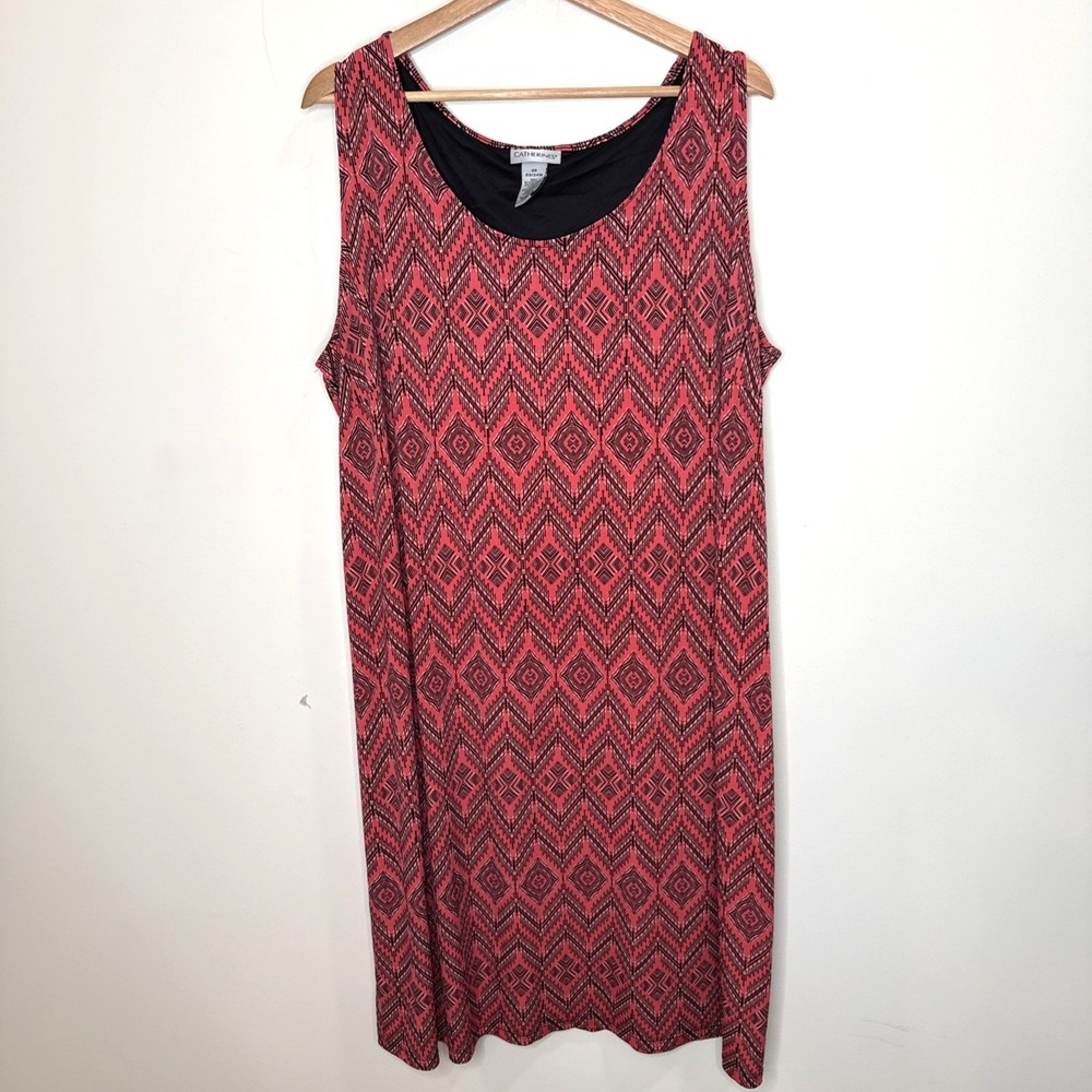 Catherines Sleeveless Midi Tank Dress Geometric Liquid Knit Travel Pullover 2X